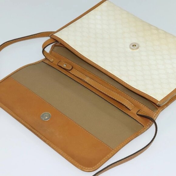 CELINE Macadam Canvas Shoulder Bag PVC Leather White Gold - Picture 9 of 16